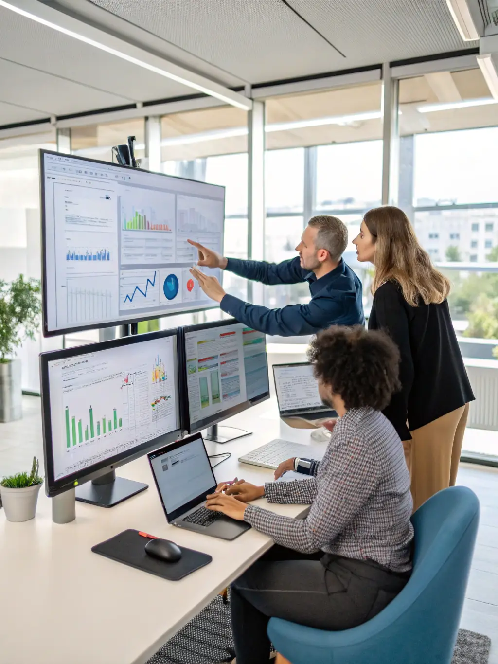 An image illustrating a business team working with cloud icons, network diagrams, and digital interfaces, showcasing Transformare's Digital Transformation Solutions.