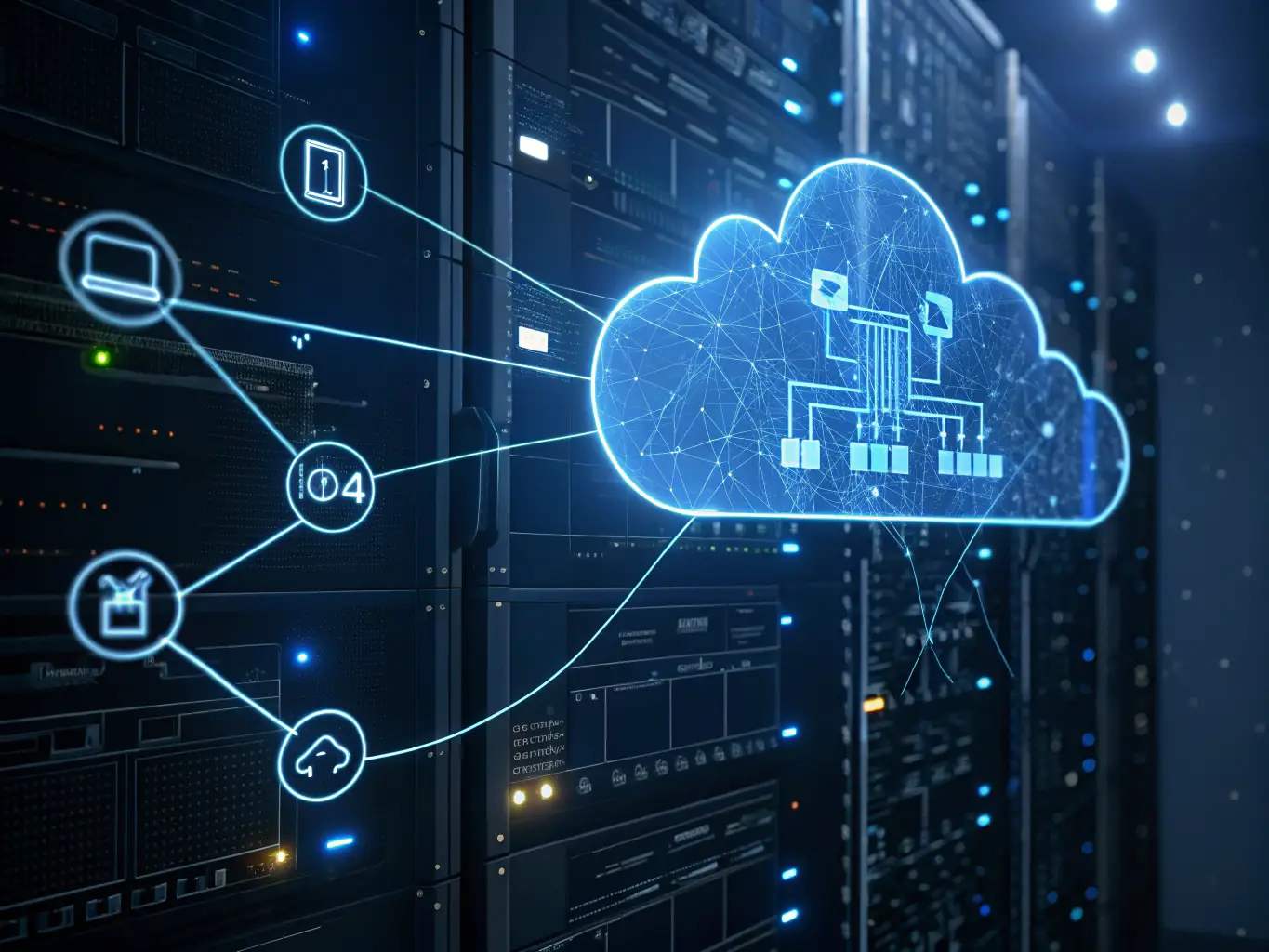 A visual representation of data flowing through a network, highlighting Transformare's expertise in network solutions and cloud infrastructure.